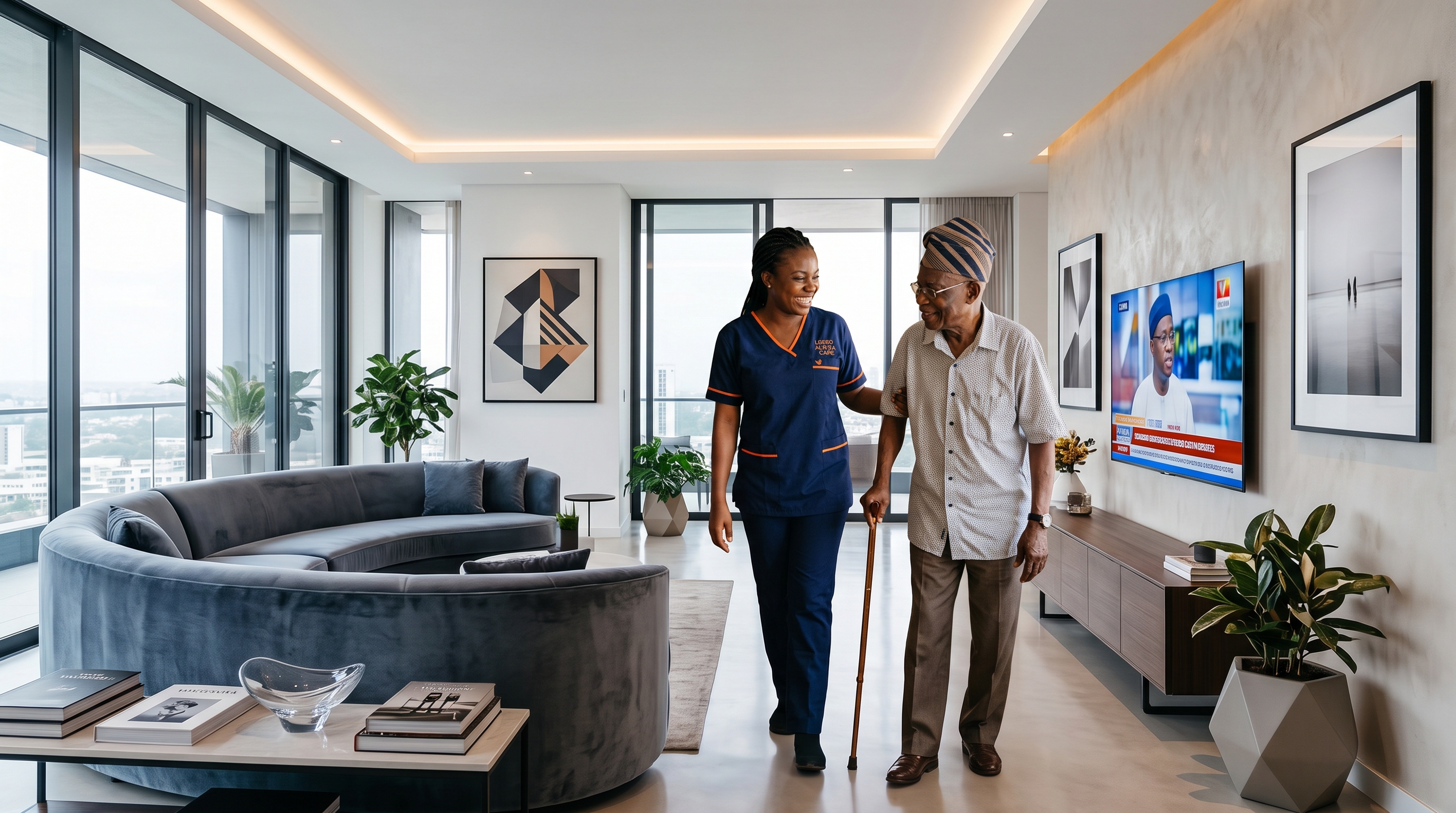 A Lusso Althea Care caregiver offering steady support to a client at home